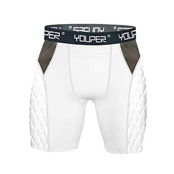 Youper Adult Elite Compression Padded Sliding Shorts w/Cup Pocket for Baseball, Football (White, Medium)