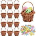 thumbnail image 1 of Youpwaven 12 Pack Easter Mini Woven Handbasket with 50 Pcs Eggs,Tiny Decorative Picnic Baskets with Handle, Easter Miniature Basket Set for Home Office Decor Wedding Birthday Party Favors, 1 of 7