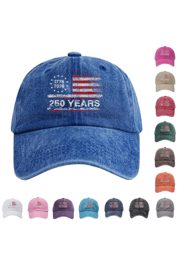 250 Years USA Anniversary Hat, 1776-2026 Patriotic Washed Cotton Baseball Cap, Distressed American Flag Gift