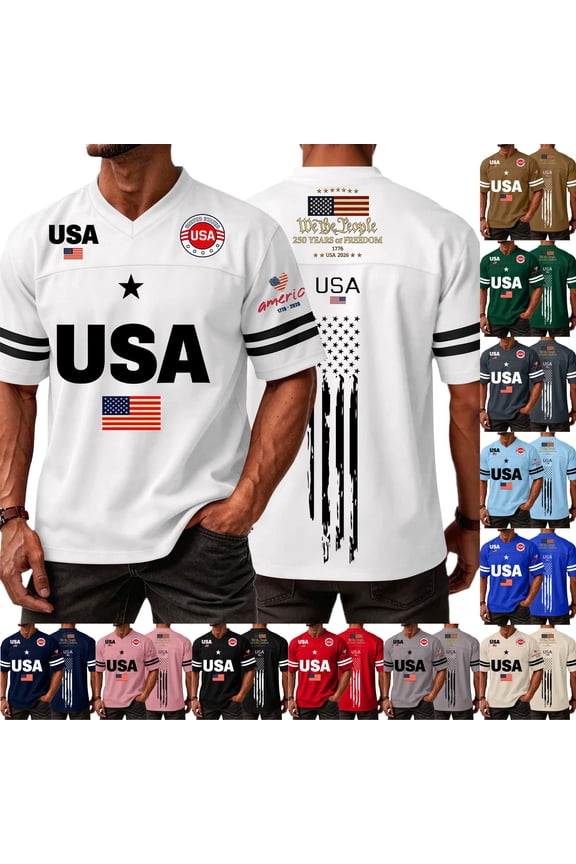 250th Anniversary USA Merchandise Men's V-Neck Sport Jersey, Patriotic 250 Year American Anniversary Flag Tee, Casual Athletic Short Sleeve