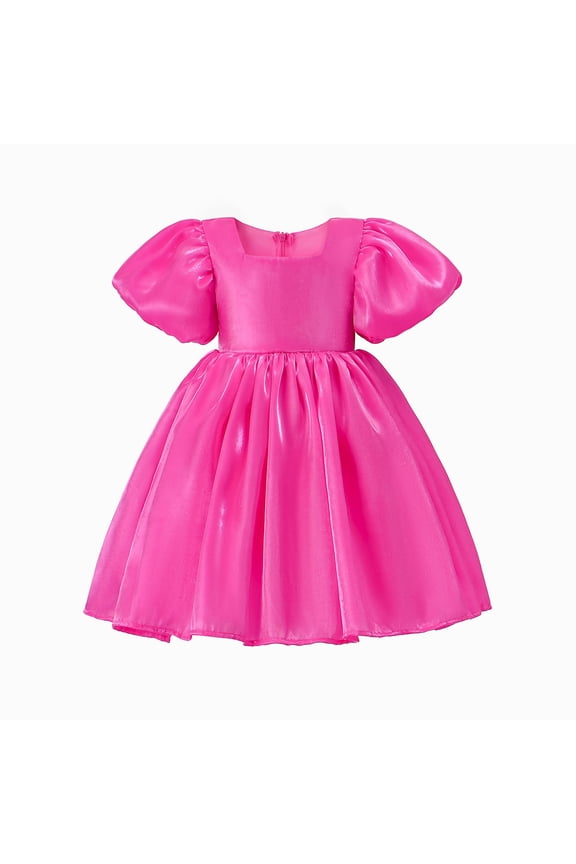 Ball Gown for Little G'i'rls Todd'l'er Princess Dress Hot Pink Fashion Short Puff Sleeve Birthday Prom Outfit Fluffy Summer Dresses Casual Party Sundress Dress, Size 3T
