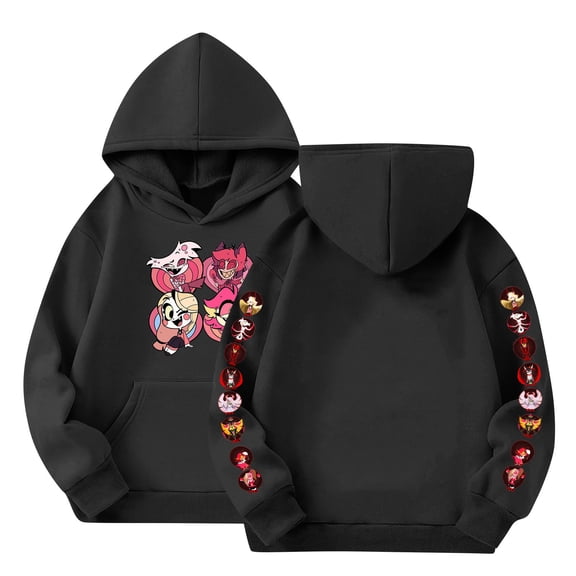 Youpwaven Has Been Cartoon Hoodies - Pink Figures Front & Sleeves Printed Sweatshirt with Pocket - Casual Hooded Pullover Hoody Clothes for K'i'ds, Black