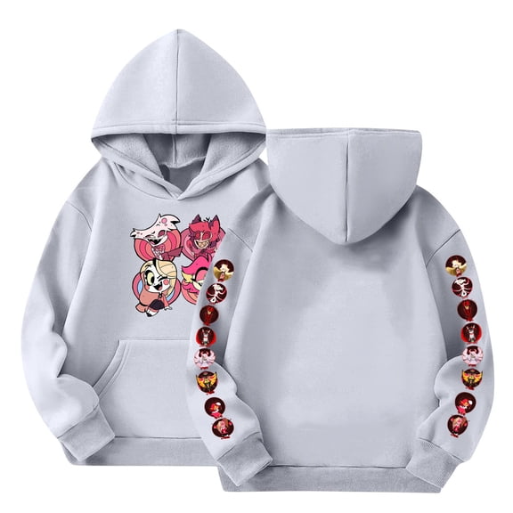 Youpwaven Has Been Cartoon Hoodies - Pink Figures Front & Sleeves Printed Sweatshirt with Pocket - Casual Hooded Pullover Hoody Clothes for K'i'ds, Gray