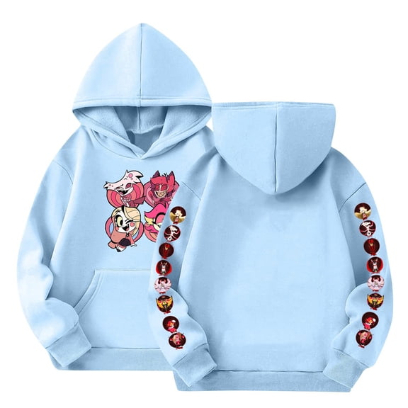 Youpwaven Has Been Cartoon Hoodies - Pink Figures Front & Sleeves Printed Sweatshirt with Pocket - Casual Hooded Pullover Hoody Clothes for K'i'ds, Light Blue