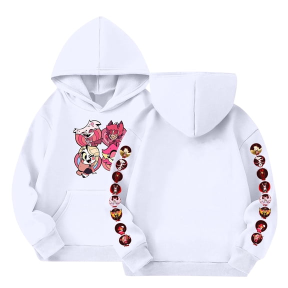 Youpwaven Has Been Cartoon Hoodies - Pink Figures Front & Sleeves Printed Sweatshirt with Pocket - Casual Hooded Pullover Hoody Clothes for K'i'ds, White