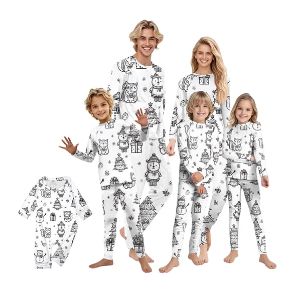 Youpwaven Colorable DIY Family Christmas Pajamas Matching Sets Graffiti Holiday Christmas Pajamas for Family Joyful Matching Pajamas Outfits for Couples K’i'ds Women Men