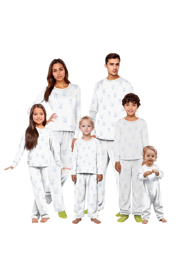 Easter Family Matching Pajamas Set, Cute Bunny Print Long Sleeve Lounge Set, Casual Crew Neck Sleepwear for Adults and K'i'ds, Soft Festive Home Outfit