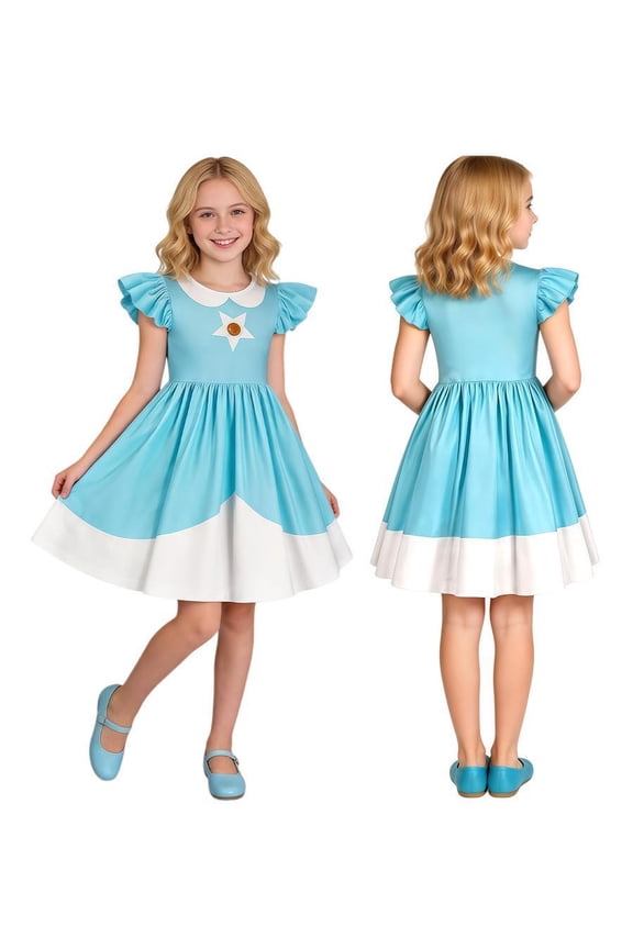 G'i'rls Princess Flutter Sleeve Cosplay Dress, Blue Video Game Character Costume, Birthday Party Halloween A-Line Outfit Size 6