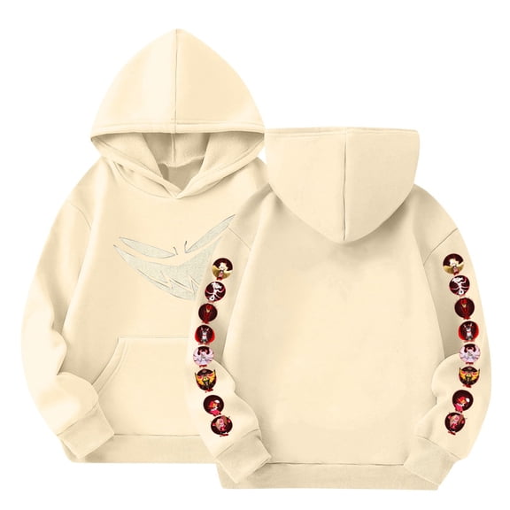 Youpwaven Has Been Cartoon Devil Face Hoodies - Front & Sleeves Print Casual Pullover Clothes Graphic Sweatshirt Gifts for K'i'ds, Beige