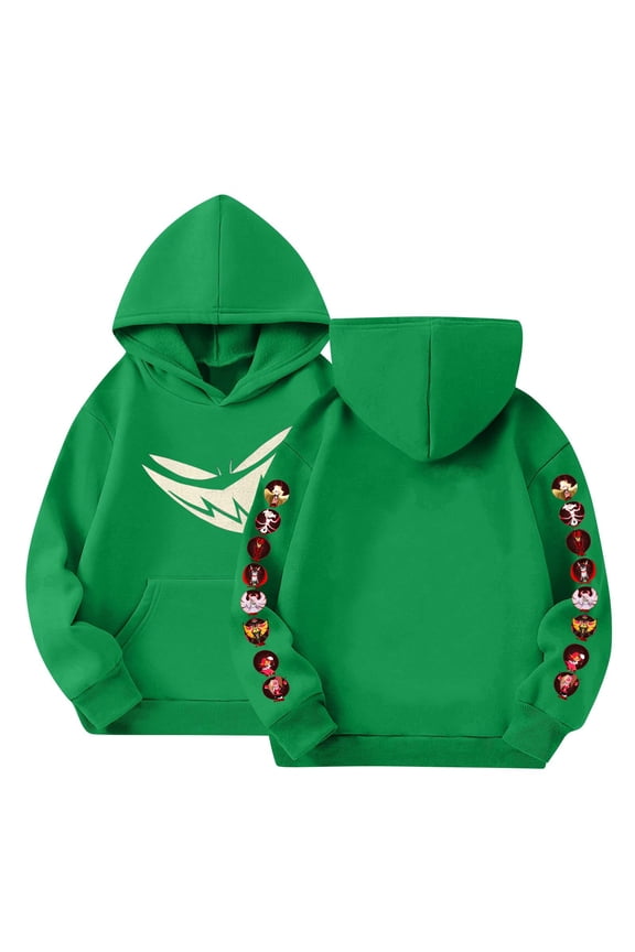 Has Been Cartoon Devil Face Hoodies - Front & Sleeves Print Casual Pullover Clothes Graphic Sweatshirt Gifts for K'i'ds, Green