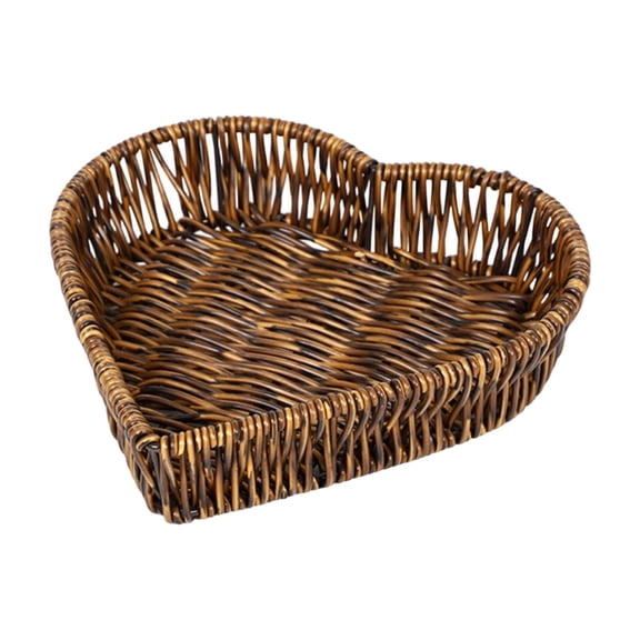 Youpwaven Heart Shaped Woven Storage Baskets, Handmade Wicker Nesting Trays for Storage, Decorative Willow Baskets for Fruit, Snacks, Toiletries & Valentines Gifts, Brown(Size S)