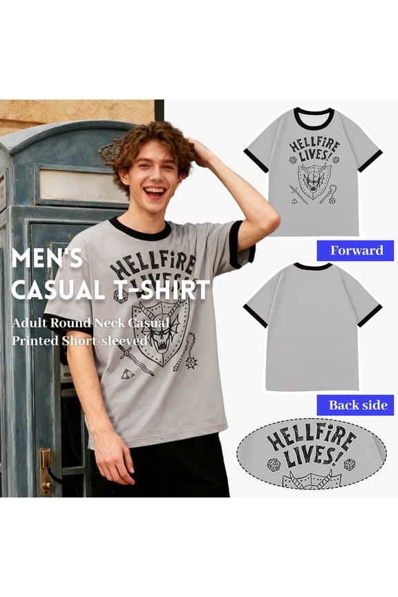 Hellfire Lives Ringer T-Shirt - Stranger Gray Graphic Tee Shirt for Womens & Mens, Size XS-6XL