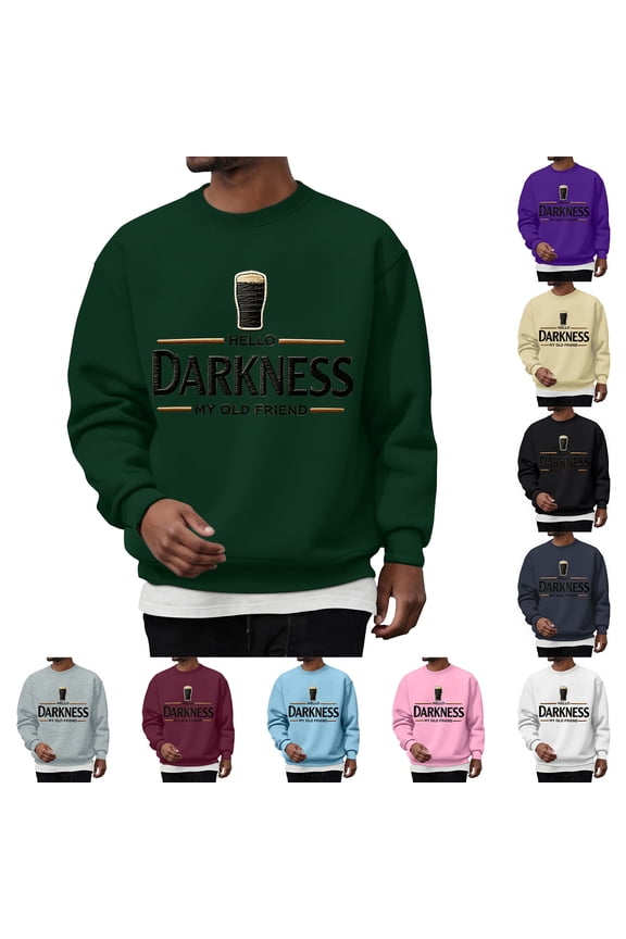 Hello Darkness My Old Friend St. Patrick's Day Sweatshirt, Men's Funny Beer Graphic Pullover, Humorous Festival Crewneck Sweater, Casual Long Sleeve Pub Style Top