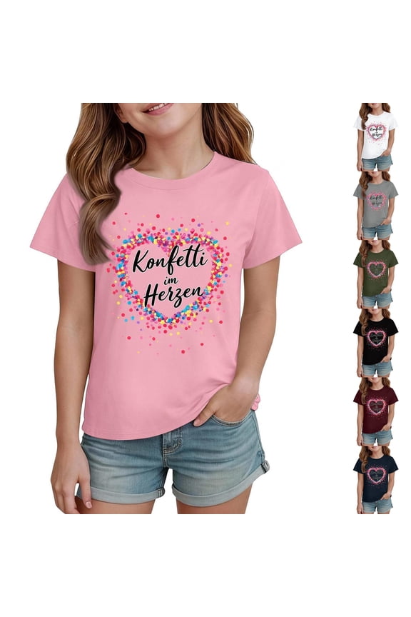 K'i'ds Graphic T-Shirt, B'oys G'i'rls Todd'l'er Konfetti im Herzen Colorful Heart Print, Casual Short Sleeve Top, Summer Fashion Pullover Tee, Youth Stylish Apparel