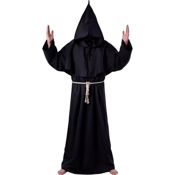 Youpwaven Medieval Renaissance Monk Hooded Robe Priest Friar Costume Wizard Cloak for Halloween Cosplay