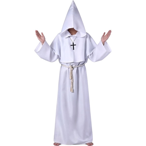 Youpwaven Medieval Renaissance Monk Hooded Robe Priest Friar Costume Wizard Cloak for Halloween Cosplay