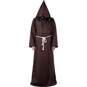 Youpwaven Medieval Renaissance Monk Hooded Robe Priest Friar Costume Wizard Cloak for Halloween Cosplay