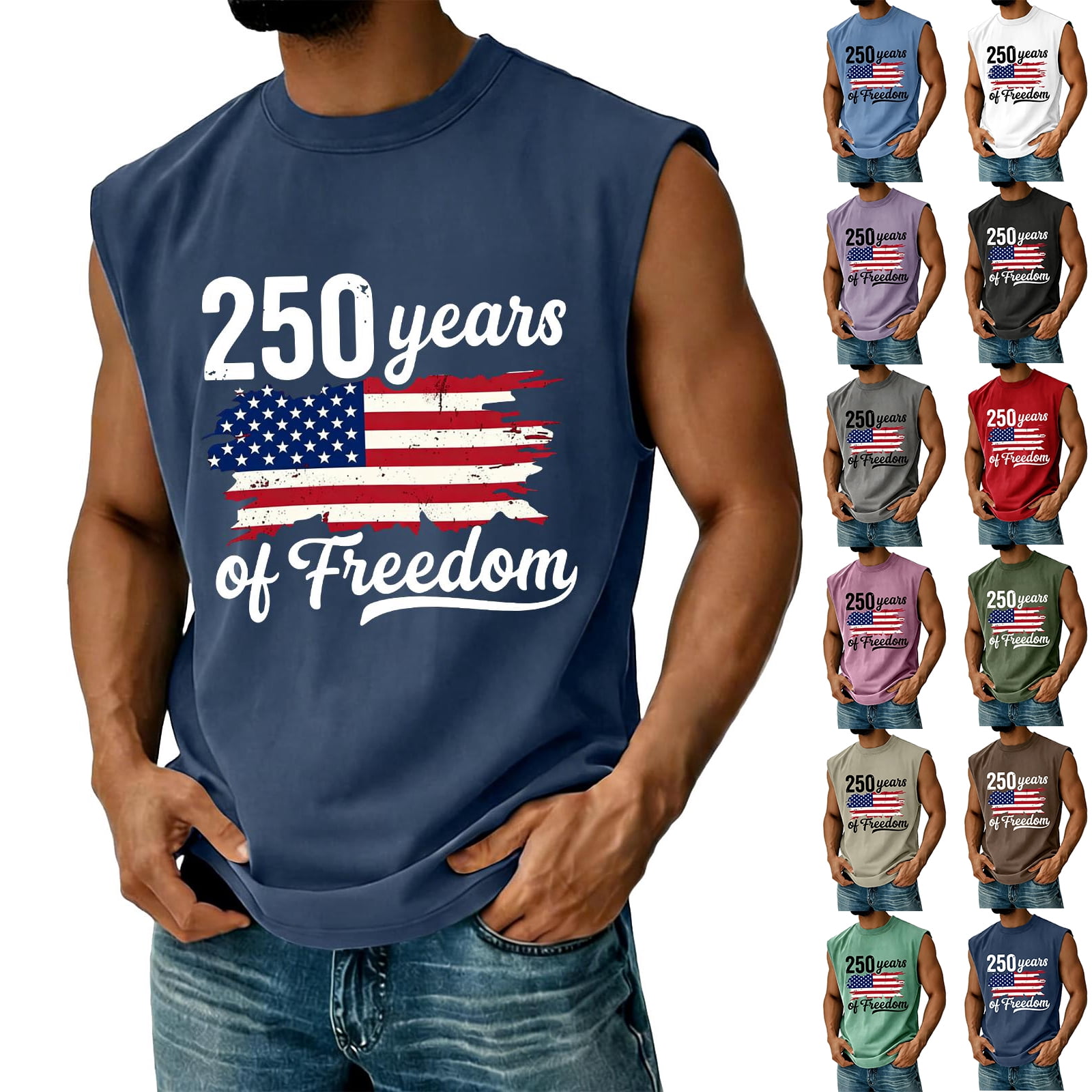 Youpwaven Men's 250 Anniversary USA Muscle Tank, 250 Years of Freedom ...