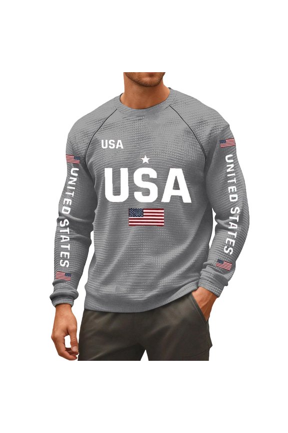 Men's 250th Anniversary USA Waffle Knit Sweatshirt, Patriotic Raglan Pullover, United States Flag Long Sleeve Graphic Tee, Commemorative 1776-2026 Independence Day Apparel