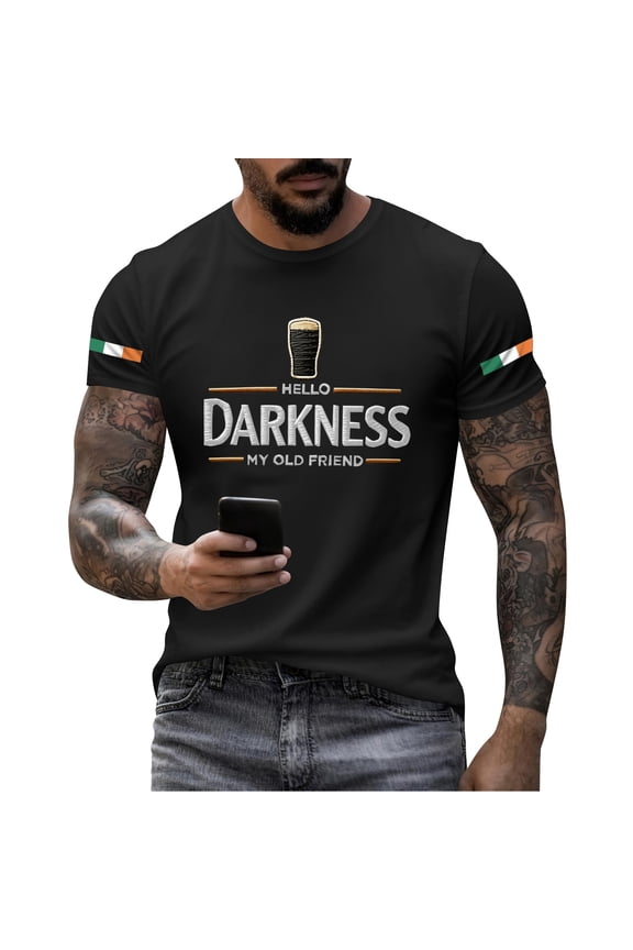 Men's Hello Darkness My Old Friend T-Shirts Short Sleeve St. Patrick's Day Top