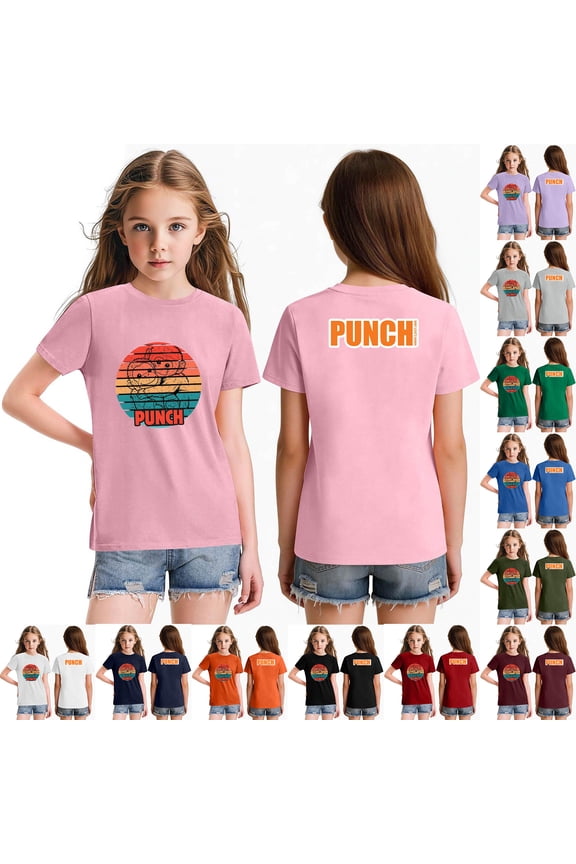 Punch the Monkey G'i'rls Graphic T-Shirt, Cute Animal Illustration Short Sleeve Crewneck Tee, Todd'l'er & Little G'i'rls Casual Summer Top