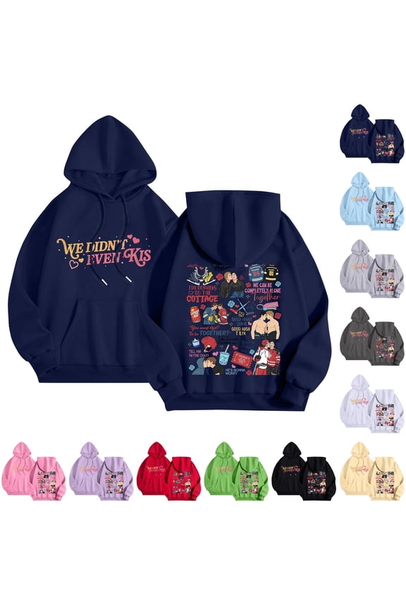 Unisex Heated Rivalry We Didn't Even Kiss Graphic Hoodie with Front Pocket, Fandom Scrapbook Style Character Collage Print Pullover