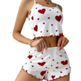 thumbnail image 1 of Youpwaven Valentine's Day Heart Print Alluring Nightwear Set 2-Piece Women's Sleeveless Home Clothes Set Embellished Sling Cami Fitted Shorts Sexy Pajamas Homewear Sleepwear Suit for Women Size S-XL, 1 of 8