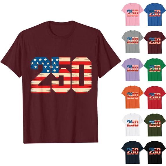 Youpwaven Women's America 250th Anniversary T-Shirt - Distressed Flag Number 250 Graphic Tee - USA Patriotic 1776-2026 Short Sleeve Celebration Vintage Top