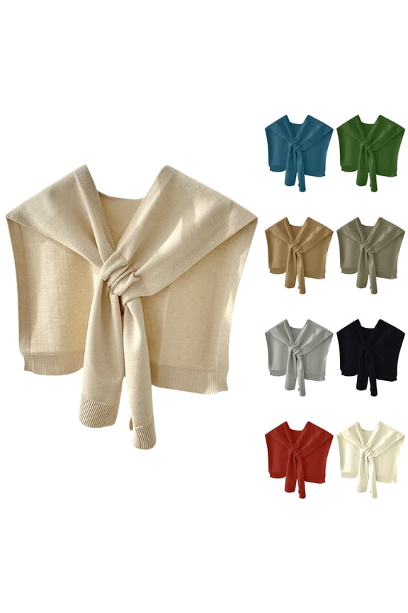 Women's Knitted Shoulder Wrap Shawl, Elegant Tie-Front Fake Collar Shrug, Versatile Lightweight Knit Cape for Dresses and Shirts, Chic Layering Neck Warmer Accessory