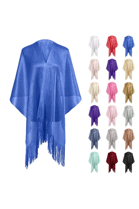 Women's Metallic Shimmer Shawl and Wrap, Elegant Glitter Tinsel Evening Cape with Tassels, Large Soft Scarf for Wedding Guest, Glamorous Party Cover-up for Gowns