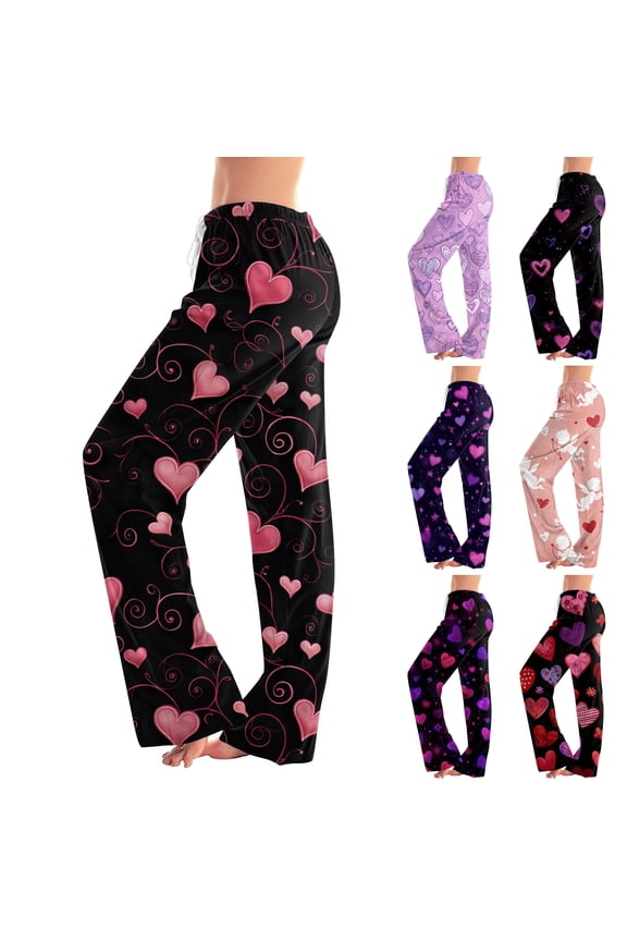 Women's Pajama Pants with Valentine Heart Print - Soft, Cozy, and Perfect for Couples Romantic Night, Lounge Pants, and Nighttime Comfort. Great for Valentine's Day