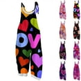thumbnail image 1 of Youpwaven Women's Valentine's Day Vintage Heart Cotton Linen Overalls - Loose Fit Bib Jumpsuit with Pockets, Lightweight Casual Outfits for Spring Picnics, 1 of 5