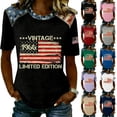 thumbnail image 1 of Youpwaven Women's Vintage 1966 Limited Edition T-Shirt, Patriotic American Flag Graphic Top, Independence Day Round Neck Short Sleeve Tee, 1 of 5