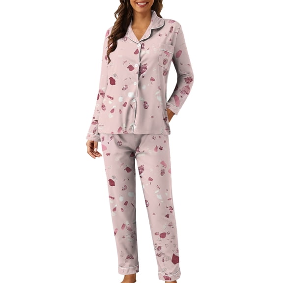 Youpwaven Womens Floral Pajama Sets Long Sleeve Button Down Sleepwear Comfy Loungewear Soft Pjs Set with Pocket, 2-Piece, Pink, Size L