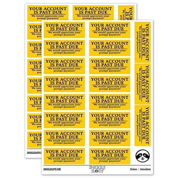 Your Account is Past Due Billing Payment Sticker Set - Yellow - Gloss Finish - 2.00" Large