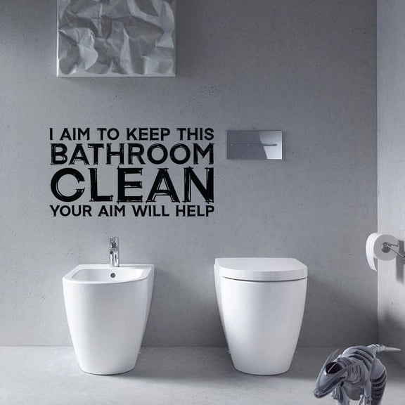 Your Aim Will Help - Bathroom Quote Vinyl Wall Art Sticker Decal Home Bathroom Rest Room Comfort Room Wall Sticker Signage Ladies Gentlemen Toilet Room Wall Design Reminder Size (24x40 inch)