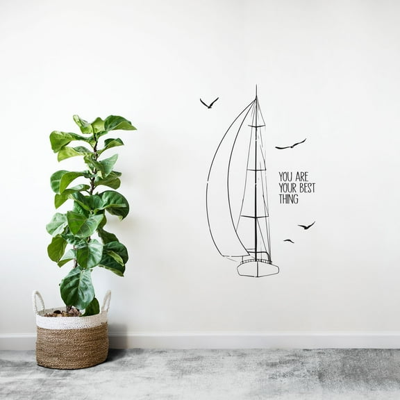 Your Best Thing Quote Sailing Sailor Sail Boat Ocean Sea Silhouette Vinyl Design Wall Sticker Wall Art Wall Decal Boy Girl Kid Room Bedroom Sailor Home Decor Stickers Decoration Size (10x8 inch)