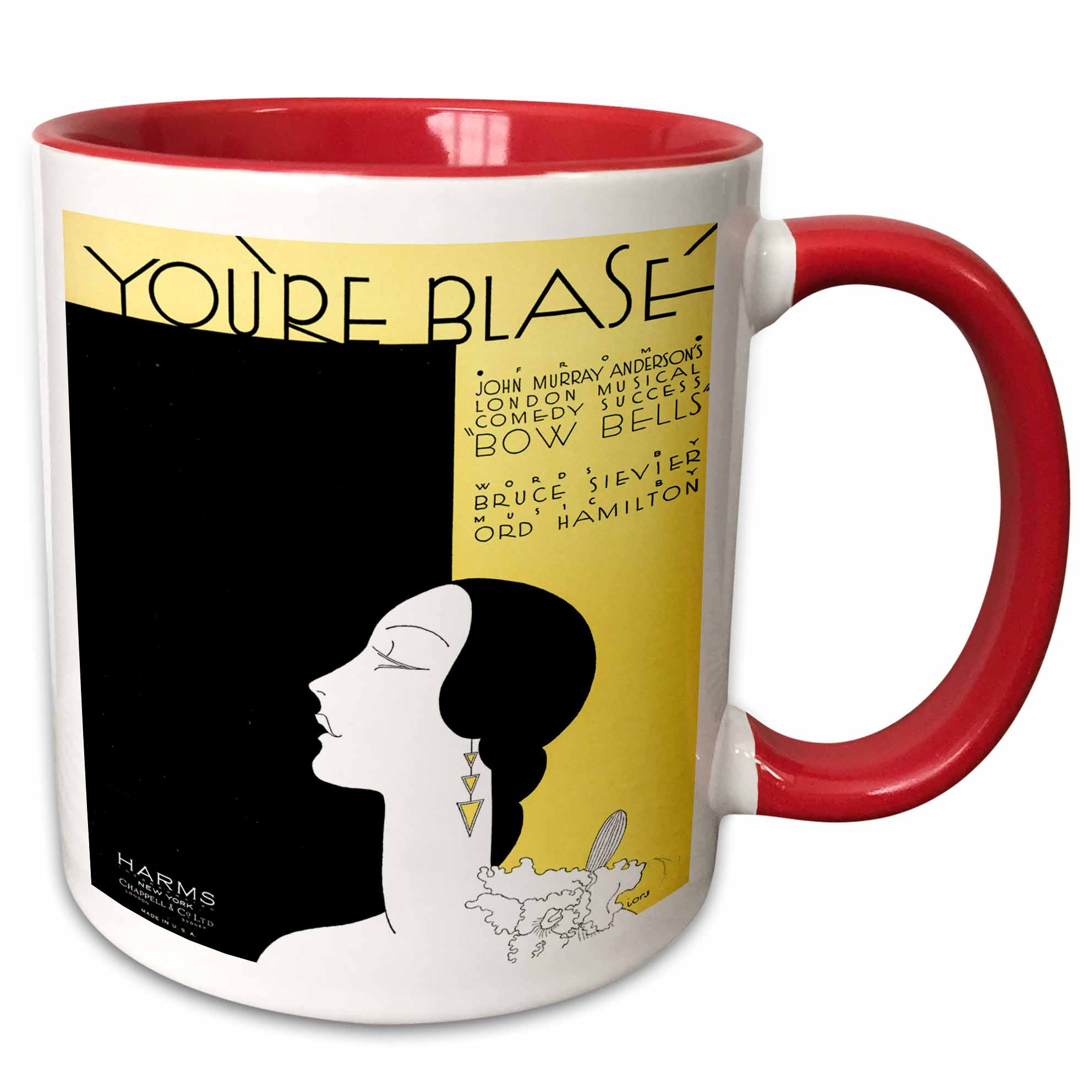 Your Blasé Art Deco Song Sheet Cover in Yellow and Black 11oz TwoTone Red Mug mug1702195
