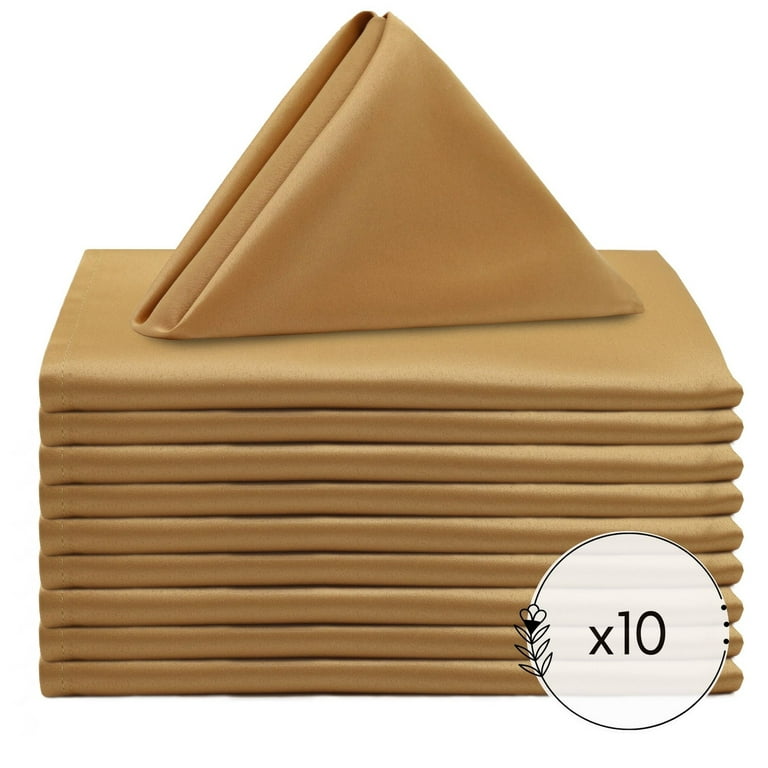 10 Pack 20 Inch Satin Cloth Napkins Gold - Your Chair Covers Inc.