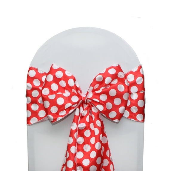 Your Chair Covers - 10 Pack Satin Sashes Red/White Polka Dots