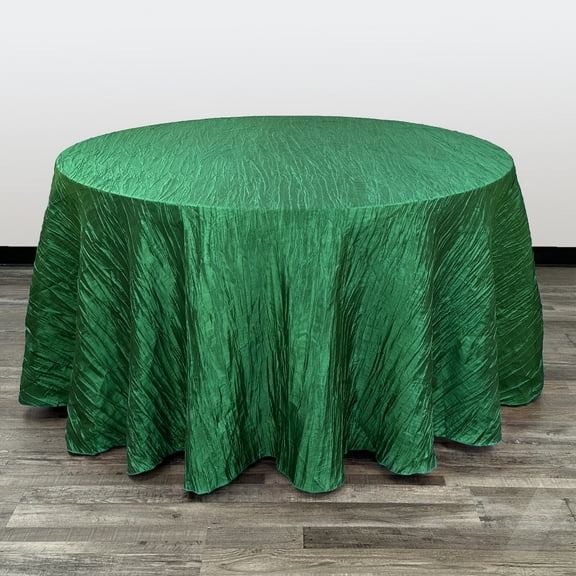 Your Chair Covers - 108 in. Round Crinkle Taffeta Table Runner for Wedding, Party, Birthday, Patio, etc. - Hunter Green