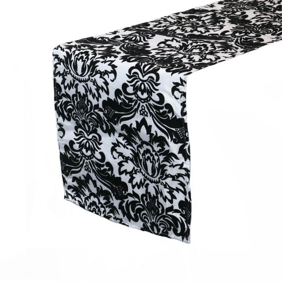 Your Chair Covers - 12 x 108 Inch Damask Table Runner White and Black