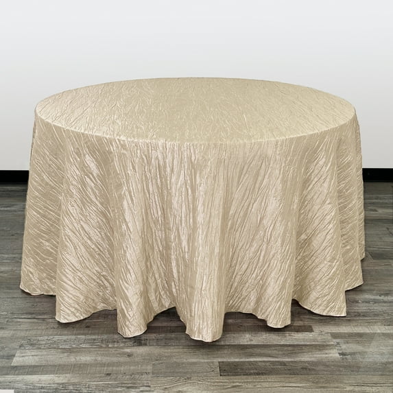 Your Chair Covers - 132 Inch Round Crinkle Taffeta Tablecloth Champagne