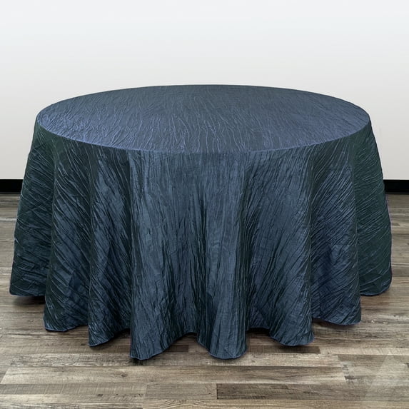 Your Chair Covers - 132 Inch Round Crinkle Taffeta Tablecloth Navy Blue