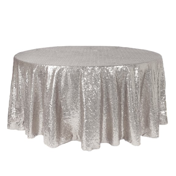 Your Chair Covers - 132 Inch Round Glitz Sequin Tablecloth Silver