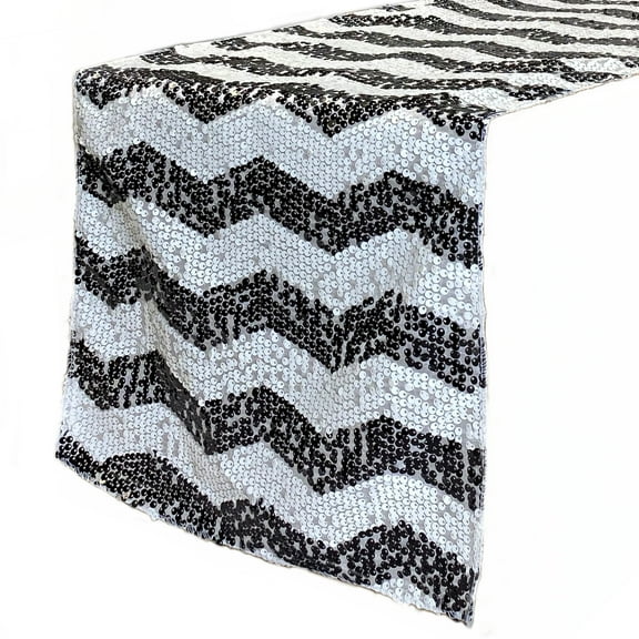 Your Chair Covers - 14 x 108 Inch Chevron Sequin Table Runner White and Black