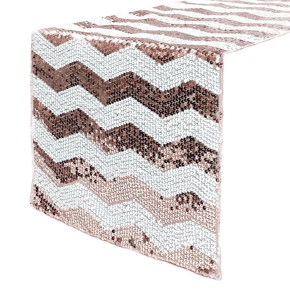 YCC Linens - 14 x 108 Inch Chevron Sequin Table Runner White and Blush