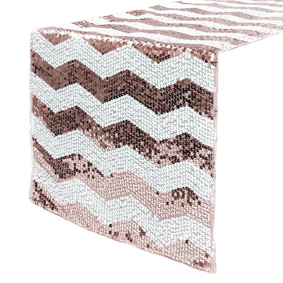 YCC Linens - 14 x 108 Inch Chevron Sequin Table Runner White and Blush