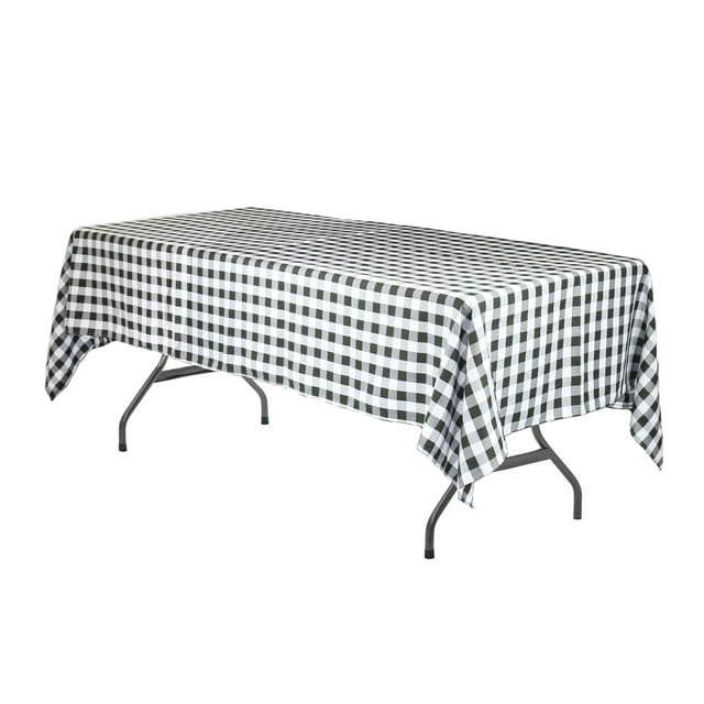 Your Chair Covers - 60 x 102 Inch Rectangular Polyester Tablecloth Gingham Checkered Black