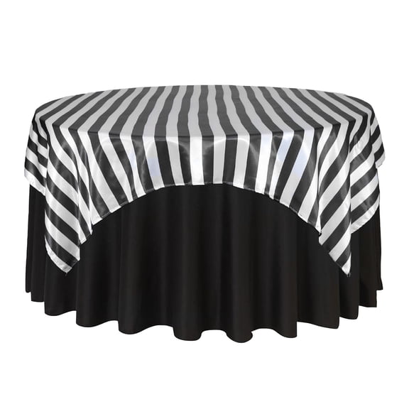 Your Chair Covers - 72 Inch Square Satin Table Overlay Black/White Striped